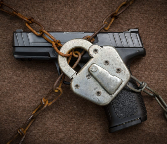 Firearms united contro la legge sul controllo armi Firearms United su controllo armi: pistola con lucchetto