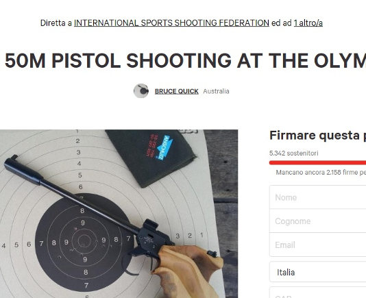 Presentate due petizioni per mantenere il tiro a 50 metri nel programma olimpico Petizioni programma olimpico