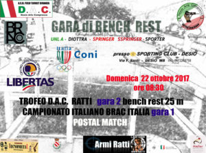 Domenica 22 ottobre lo Sporting Club di Desio ospita la prima giornata del Campionato nazionale Brac (Bench rest ad aria compressa).