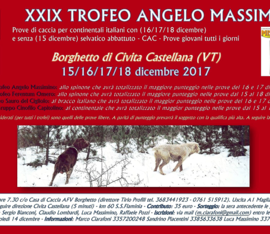 Trofeo Massimino: prove di caccia per continentali italiani, 15, 16, 17 e 18 dicembre trofeo massimino