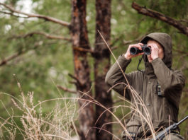 A caccia di domenica: nuovo attacco dal consiglio dell’Emilia Romagna Cacciatore con fucile e binocolo nella foresta