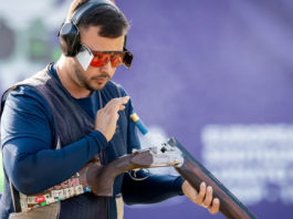 Europeo di tiro a volo: Fiocchi conta le medaglie Aaron Heading, tiratore del team Fiocchi, durante l'Europeo di tiro a volo