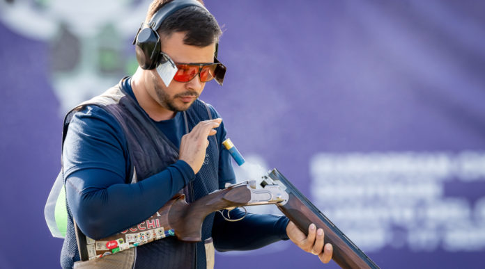 Aaron Heading, tiratore del team Fiocchi, durante l'Europeo di tiro a volo