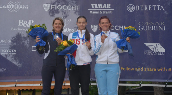 Jessica Rossi conquista la medaglia d'argento nell'Europeo di tiro a volo, specialità trap, di Lonato del Garda