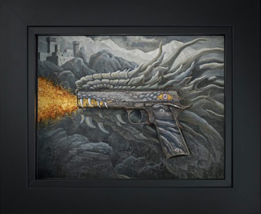 installazione della pistola cabot guns dragon fire su pittura a olio