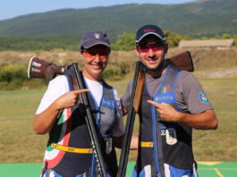 I risultati degli Italian Open 2020: ecco i primi otto campioni I risultati degli Italian Open 2020: Diana Bacosi e Gabriele Rossetti posano dopo la vittoria della gara mista di skeet (X Green Gup)