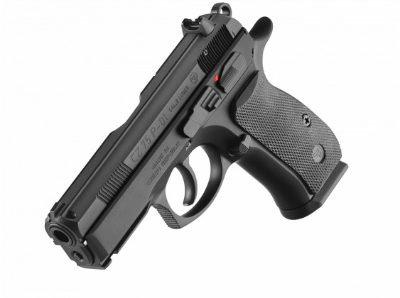 la pistola compatta Cz 75 P-01 Steel Black appoggiata sulla canna