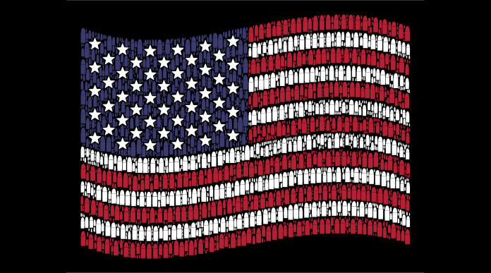 vendita di armi in america: bandiera degli stati uniti disegnata con proiettili