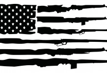 Mercato delle armi in America, ancora indicazioni positive mercato delle armi in America: bandiera americana con armi al posto delle strisce