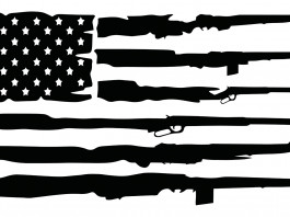 Mercato delle armi in America, ancora indicazioni positive mercato delle armi in America: bandiera americana con armi al posto delle strisce