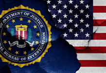 Background check per l’acquisto di armi: i dati di luglio Background check per l’acquisto di armi: bandiera americana e dell'fbi dipinte su mur