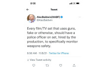 Armi nel cinema: la richiesta di Alec Baldwin Armi nel cinema, la richiesta di Alec Baldwin