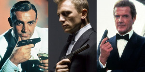 James-Bond-with-Gun-Sean-Connery-Daniel-Craig-Roger-Moore