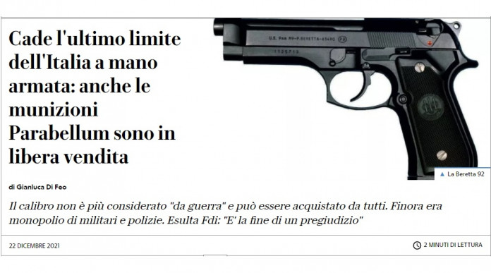 Calibro 9x19 in Italia, le critiche di Repubblica