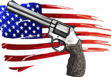 Le armi più vendute in America per categoria: l’analisi Le armi più vendute in America per categoria: revolver disegnato davanti a bandiera americana