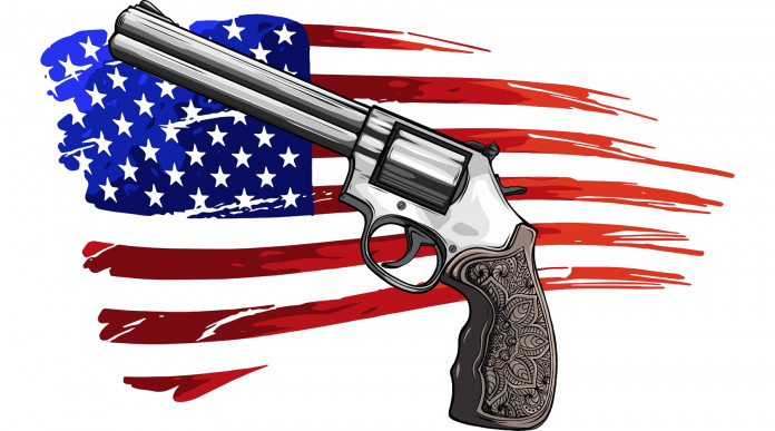Le armi più vendute in America per categoria: revolver disegnato davanti a bandiera americana