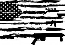 Mercato delle armi in America: tendenza consolidata Mercato delle armi in America: bandiera americana composta da armi