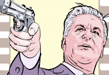 Incidente mortale sul set, multa ai produttori di Rust Incidente mortale sul set: disegno di Alec Baldwin che impugna pistola, pellicola sui lati