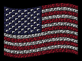 Mercato delle armi in America: la situazione a fine aprile 2022 Mercato delle armi in America: bandiera americana composta con armi