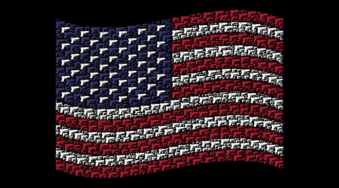 Mercato delle armi in America: bandiera americana composta con armi