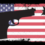 Mercato delle armi in America: la situazione a giugno Mercato delle armi in America: pistola stilizzata su sfondo di bandiera americana