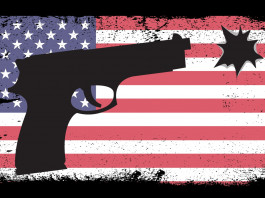 Mercato delle armi in America: la situazione a giugno Mercato delle armi in America: pistola stilizzata su sfondo di bandiera americana