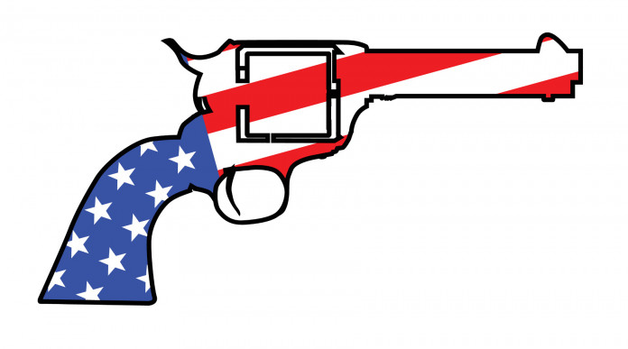 Background check in America: revolver con disegnata bandiera americana