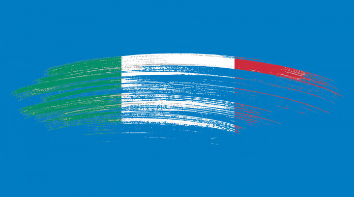 Mondiale di tiro a volo: graffito bandiera italiana su fondo azzurro