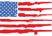 Mercato delle armi in America: l’andamento a metà luglio Mercato delle armi in America: bandiera americana composta di armi al posto delle strisce