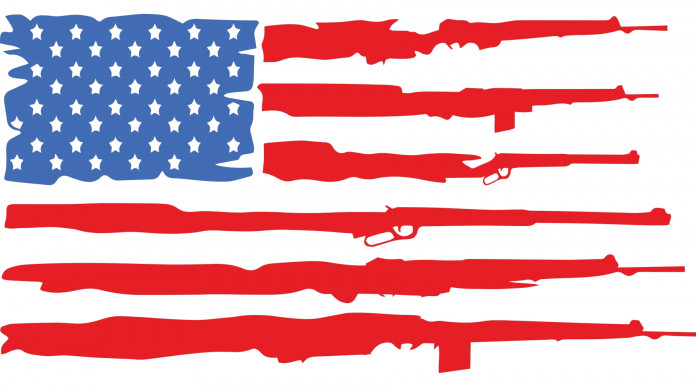 Mercato delle armi in America: bandiera americana composta di armi al posto delle strisce