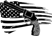 Francesco Costa (Il Post) su armi e violenza in America Costa (Il Post) su armi e violenza in America - revolver davanti a bandiera americana