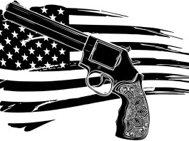 Francesco Costa (Il Post) su armi e violenza in America Costa (Il Post) su armi e violenza in America - revolver davanti a bandiera americana